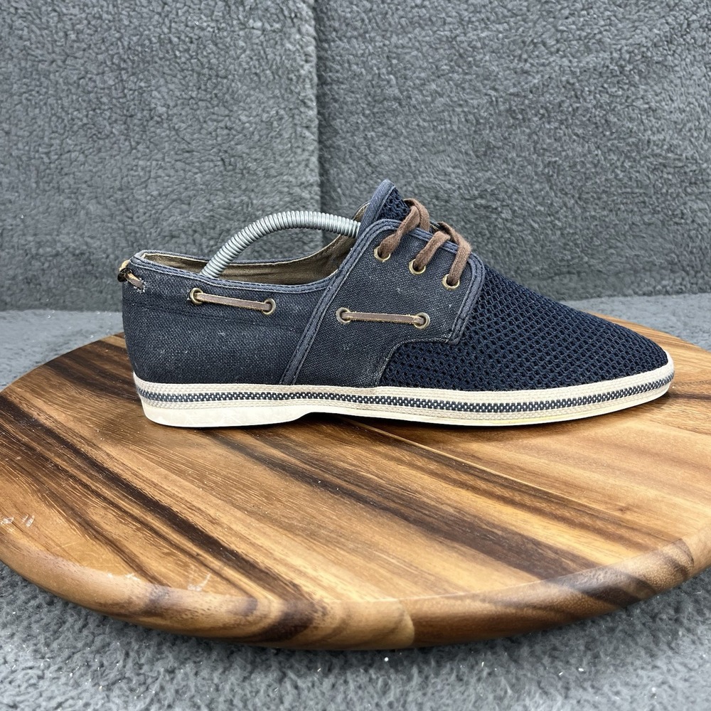 Aldo Shoes Navy Blue Mesh Canvas Shoes Mens Size 10 Brown Laces Breathable - Picture 2 of 14